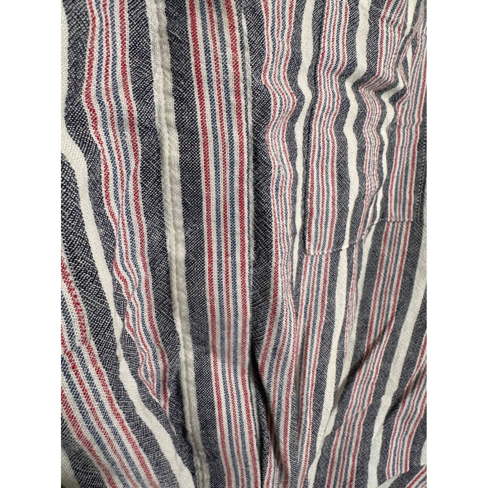 Cloth & Stone Striped Tie Front Linen Blend Button Down Shirt Navy Red White S - Picture 3 of 5